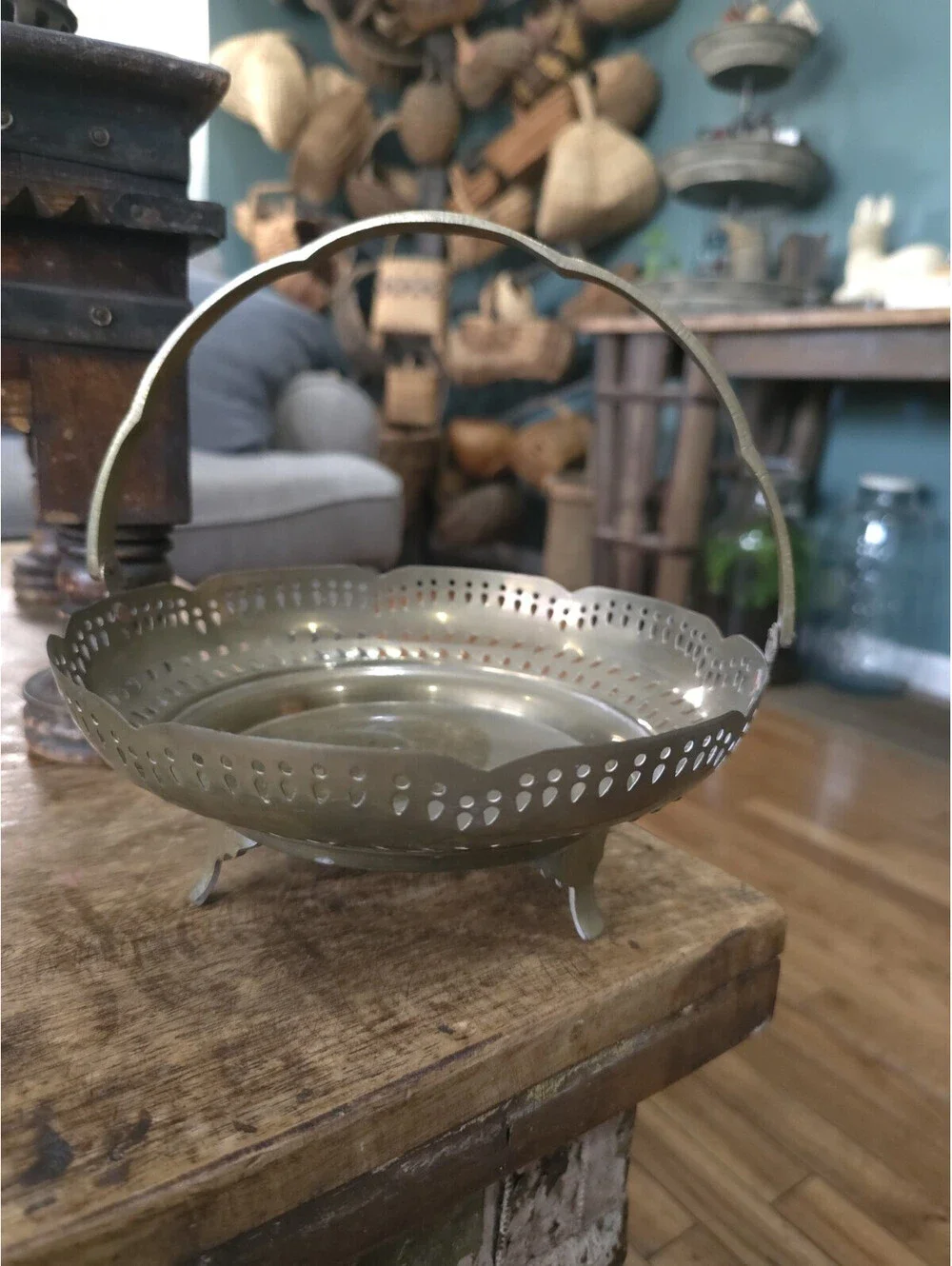 Vintage Brass basket, fruit basket